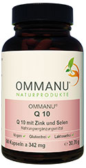 Ommanu Naturprodukte - Flasche mit OMMANU® Q10 in Nahaufnahme